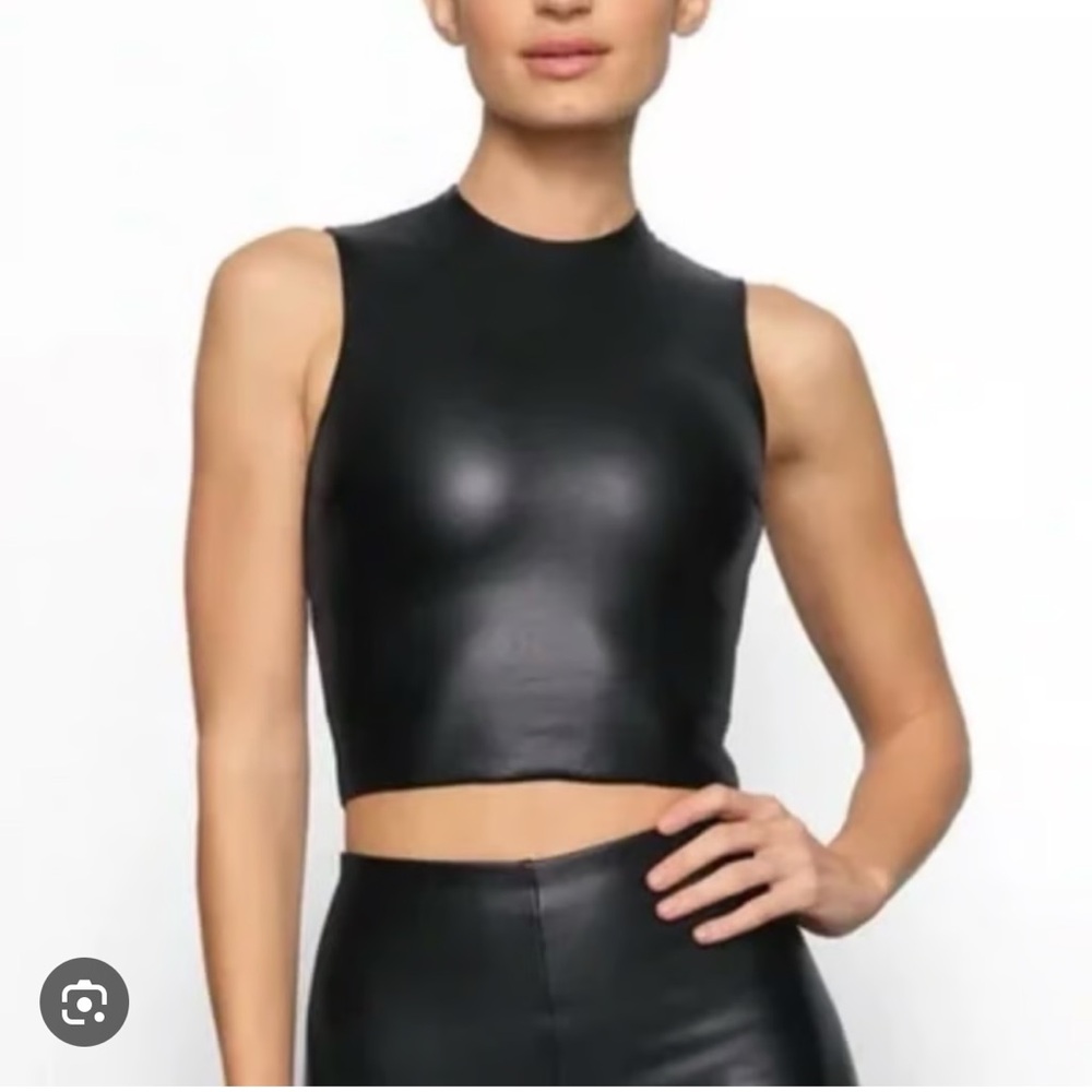 Skims Black Faux Leather Top